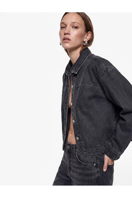 Classic Collar Long Sleeve Buttoned Oversize Linen Blend Jean Shirt Jacket