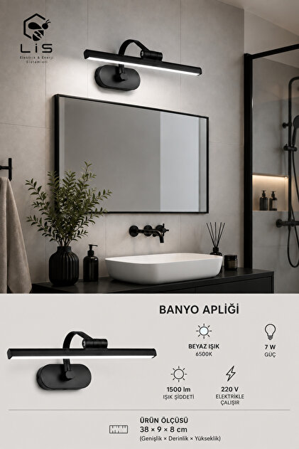 Siyah Elektrikli 6W Flüt Aplik Tablo Banyo Ayna Üstü Aydınlatma Beyaz Işık