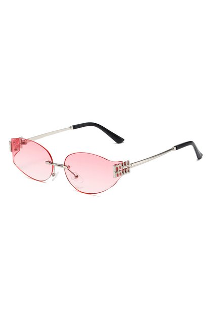 C8 Rimless Oval Sunglasses Women UV400 Oversized Gradient Black Lenses Metal Frame Punk Decorative G
