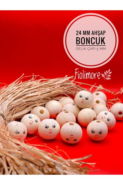 24 mm Smiling Face Keychain (3 Pieces) Hole Diameter 5 mm Shaped Face Wooden Bead