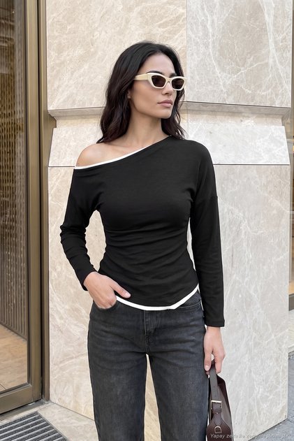 Boat Neck Double Layered Look Blouse Women's Bluz 5866954