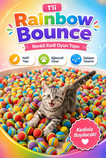 1 Adet Rainbow Bounce Renkli Kedi Oyun Topu Hafif Zıplayan Eğlenceli Oyuncak