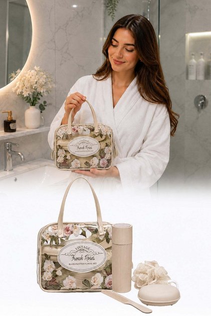 Floral Pattern Transparent Makeup Bag Travel Cosmetic Bag Bath Care Organizer Handbag