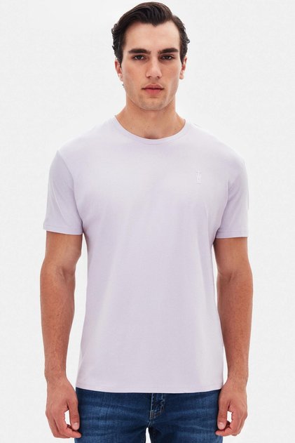 Slim Fit Galactic Lilac Plain Embossed Printed T-Shirt