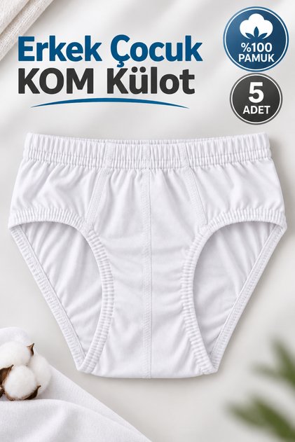 Boy's Kom Underpants 100% Cotton 0037 (Seher Authorized Seller) 5 Pieces - White