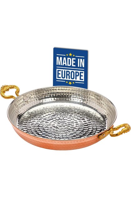 Classic Copper Heavy Duty Pan with Internal Tin Coating, Hand Hammered Menemen Kuymak Egg Pan