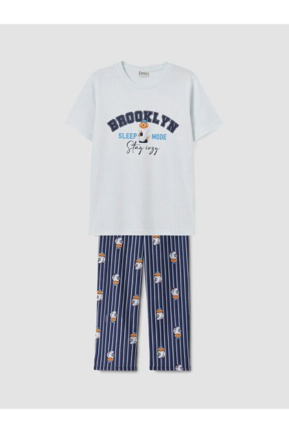 Lcw Kids Blue Crew Neck Boys' Pajama Set