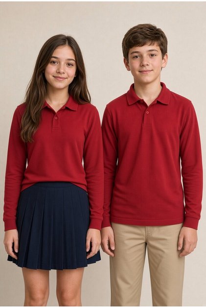 Red Girls / Boys Long Sleeve Polo Collar School T-Shirt 24863