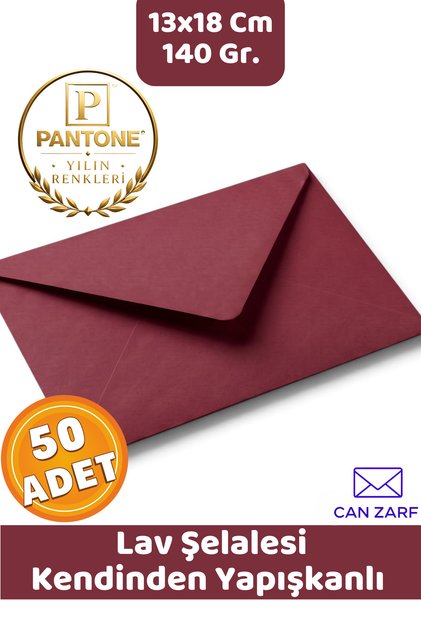 50 Adet Şelalesi Bordo Zarf Pantone Yılın Renkleri 140 gr. 13x18 Cm Kendinden Yapışkanlı Zarf Hediye Doğum Günü Dilekleri Düğün Para Davetiye Mektup Kartpostal Zarfı
