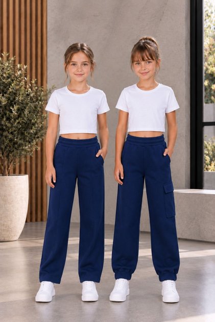 Busekids Unisex Kids 2-Piece Sweatpants Set with Piping at the Legs & Cargo Pockets, Unprinted – Crop Not Included