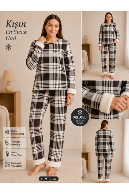 Women's Suede Fabric Plush Detail Comfortable Soft Textured Pajama Set