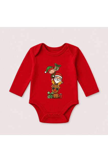 Santa Claus First New Year New Year's Eve Christmas Christmas Printed Family Red Long Sleeve Baby Bodysuit Undershirt