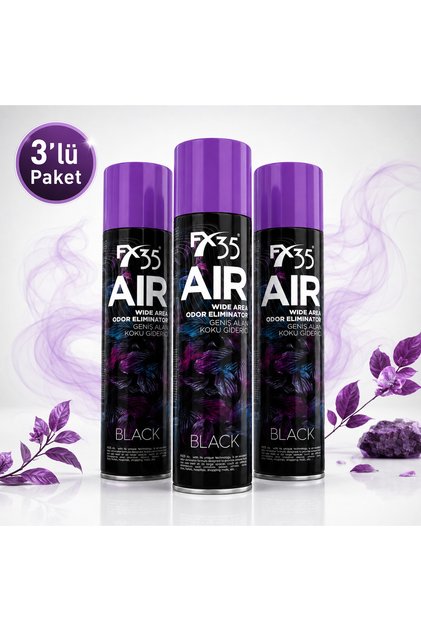 Air Black 600 ml 3’lü Paket Geniş Alan Koku Giderici Sprey – Ev Ofis Araç Ortam Kokusu