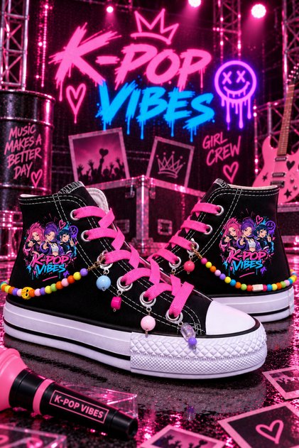 K-Pop Style Black High-Top Girls' Sneaker Sports Shoes