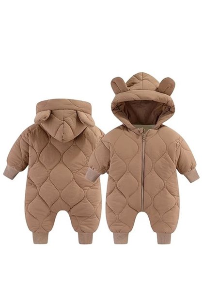 Salopetă de iarnă, Alista Home, pentru bebeluși, din bumbac, cu urechi, manșete elastice, unisex, 66 cm, maro