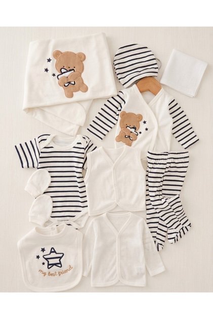 Teddy Bear Embroidered 100% Cotton Newborn Baby Hospital Discharge Set (10 Pieces)