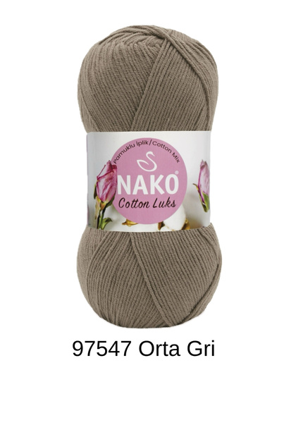 1 Piece Nako Cotton Luks 100 Grams 330 Meters Vest Scarf Beanie Sweater Cardigan Blanket Color: 97547 Medium Gray