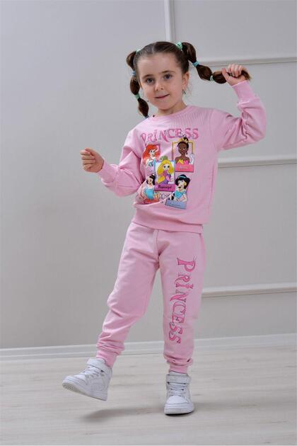 Girl's Patterned 2-Yarn Elastic Leg Sweatpants Set - 2043