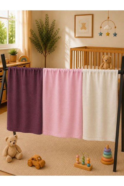 Multi-Purpose Muslin Blanket Set of 3, Muslin Newborn Baby Blanket, 100% Organic Cotton Muslin Cloth - 80X80 cm