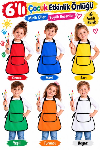 6Pcs Liquid-Proof Kids Apron with Pockets Painting Activity Apron Set of 6 Washable Nursery Kindergarten Kitchen Painting Apron for 5-10 Years Old