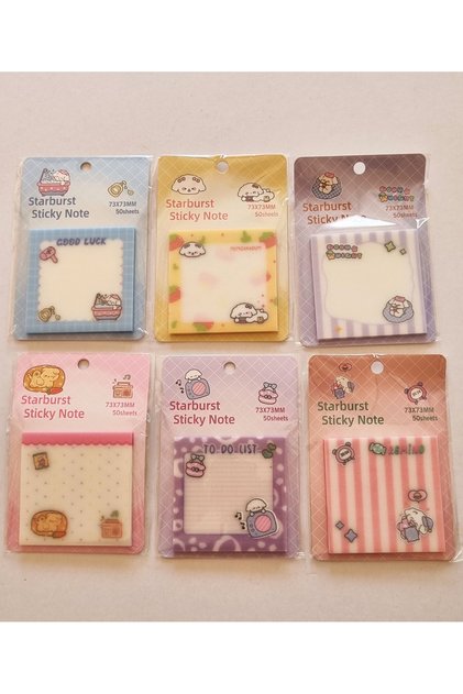 6'lı 6 Farklı Renk 300 Yaprak Starburst Sticky Note Minik Köpek Baskılı Şeffaf Kare Yapışkanlı Not Kağıdı 73x73mm 50 Yaprak X6