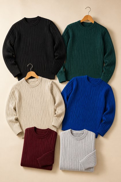 6-Piece Men's Long Sleeve Ribbed Crew Neck Knitwear Sweater Advantage Pack
