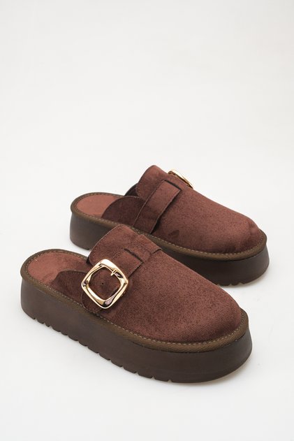 Brown Suede Buckle Women's Daily Comfortable Sabo Slippers