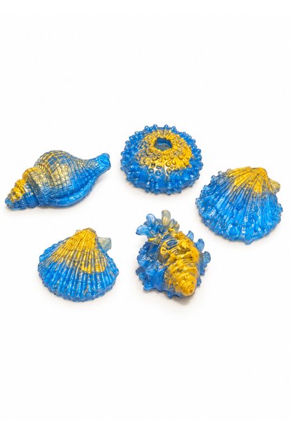 Sea Shells Blue Gold 5-Piece Soap Set Handmade Decorative Gift