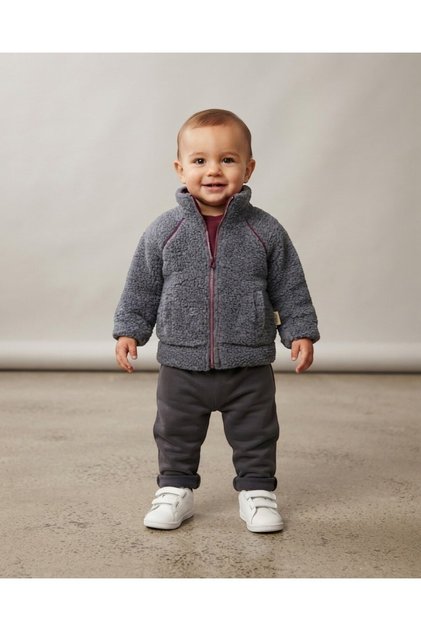 Baby Boy Winter Welsoft Stand Collar Zippered Lamb Cardigan, 1-2-3-4 Years Old Winter Plush Jacket