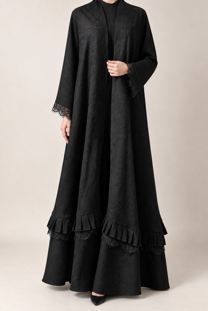 Luxurious Jacquard Abaya with a Loose Cut Klosh Style
