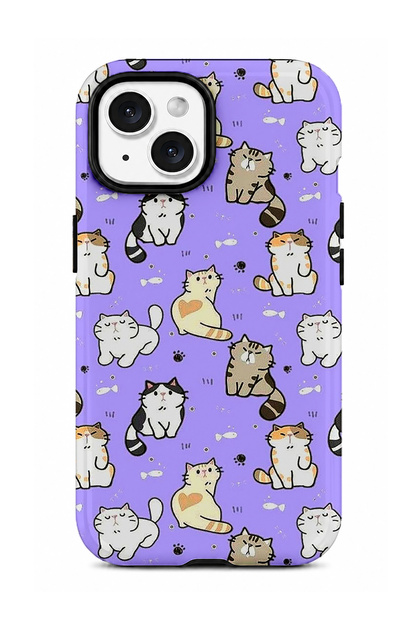 Compatible with iPhone 13 / 14 - Purple Style Cats, Double Layer Cover, Glossy Surface Protective Glossy Touch Case