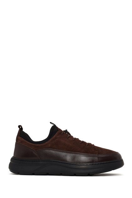 Men's Brown Lace-Up Thick-Soled Leather Sneaker Wm660010Dk
