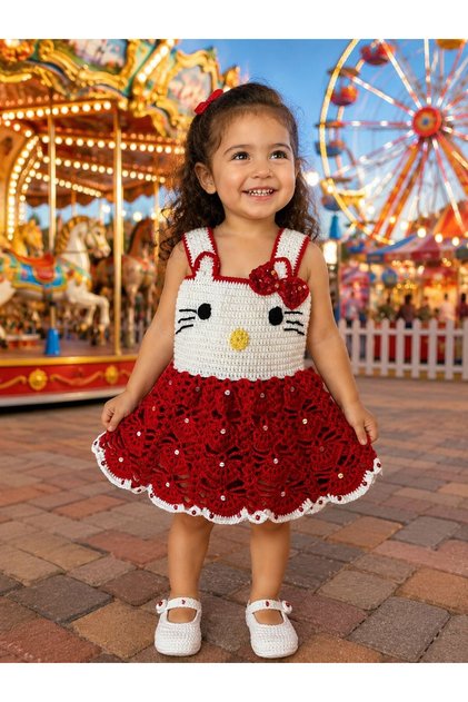 EL ÖRGÜSÜ CROCHET, PULLU HELLO KITTY PRENSES ELBİSE