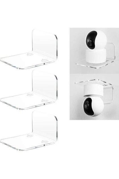 Acrylic Floating Wall Shelves Set of 3 for Security Cameras, Baby Monitors, Speakers - Universal Small Wall Shelf with 10-Piece Strong Tapes, No Drill (Clear)