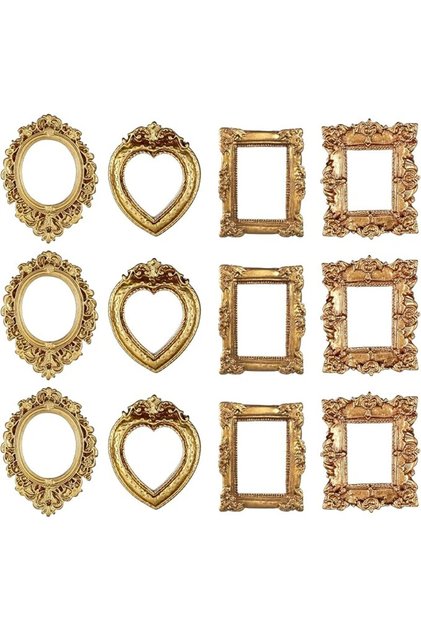 12 Pcs Mini Picture Frames, Vintage Gold Resin Tiny Display Holders, DIY Craft Decorative Fra
