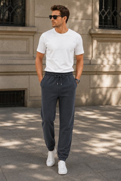 Pantaloni de trening din bumbac pieptănat cu 3 fire, moale, cu buzunare elastice și buzunare pentru picioare