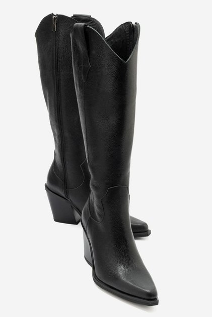 Taryalin Women's Genuine Leather Pointed Toe Western / Cowboy Boots Black