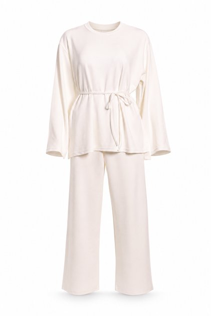 Tie-Dye Detailed Top and Bottom Modal Set Lby0075 Ecru