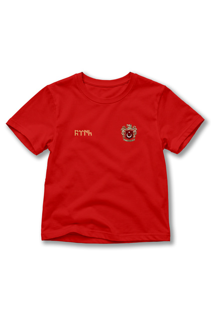 Children's Turkish Emblem Printed T-Shirt – Göktürk Written Short Sleeve Crew Neck Kids T-Shirt