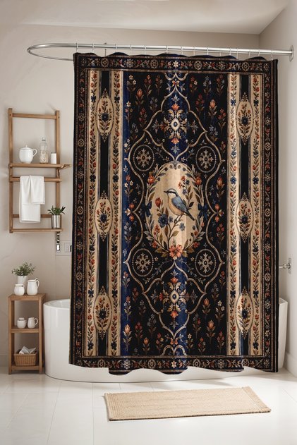 Artistic Bird Embroidery Patterned Bathroom Curtain, Shower Curtain, Bathtub Curtain 175X200Cm