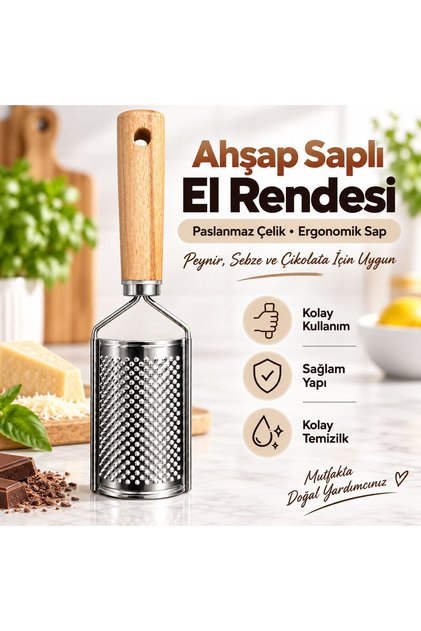 Ahşap Saplı Geniş El Rendesi Paslanmaz Çelik Sebze Peynir Havuç Rendeleme Aparatı
