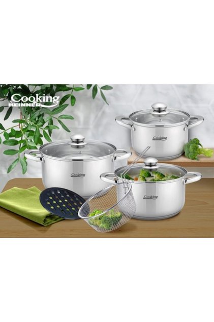 SET DE GĂTIT DIN OȚEL INOXIDABIL, 8 PIESE,
