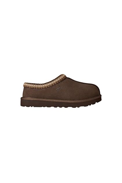 Women's Embroidered Ankle Detailed Suede Brown Slippers with Fur Inside