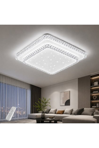 Plafonieră LED cu telecomandă 96W, 50 cm, 3 culori, lumină reglabilă, modernă, elegantă, pentru living, dormitor, hol, iluminat interior, dublă pătrată 50CM