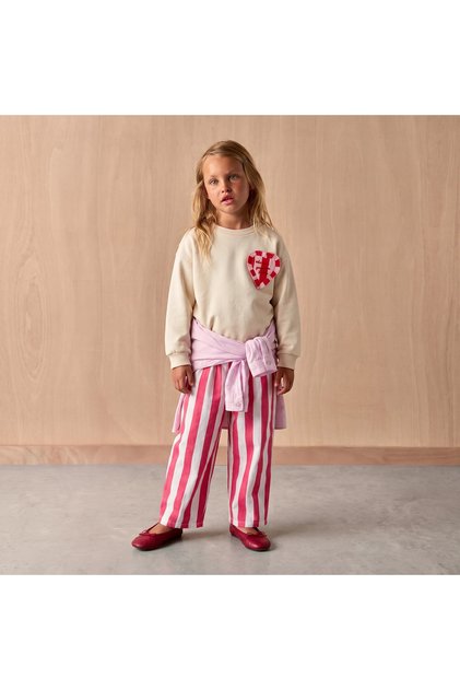 Pink Striped Balloon Jean and Heart Detailed Sweatshirt Set