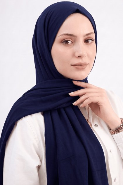 Women's Navy Blue Combed Cotton Shawl Lycra Flexible Non-Slip Practical Daily Shawl