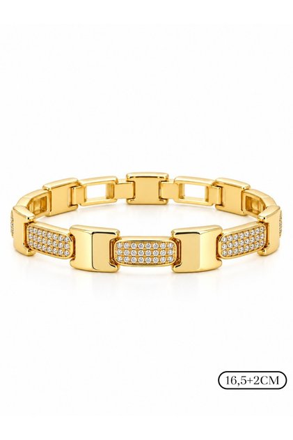 Kadın Gold Altın Kaplama Zirkon Taşlı H Kelepçe Künye Bileklik 16.5+2 cm