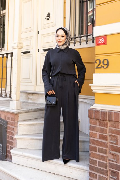 Mayra Premium Wide Leg Zippered Modal Single Jersey Double Hijab Tracksuit Set