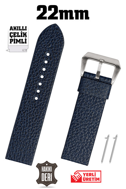 22mm Navy Blue Floter Sport Genuine Leather Watch Band Strap with Smart Pins