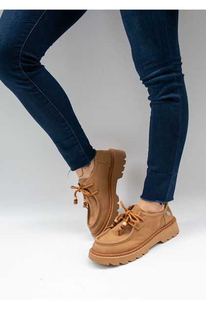 5512 Eren Shoes&Bag Genuine Leather Nubuck Lace-Up Bead Detailed Saddler Light Sole Casual Shoes Real Leather Nubuck Sand Beige